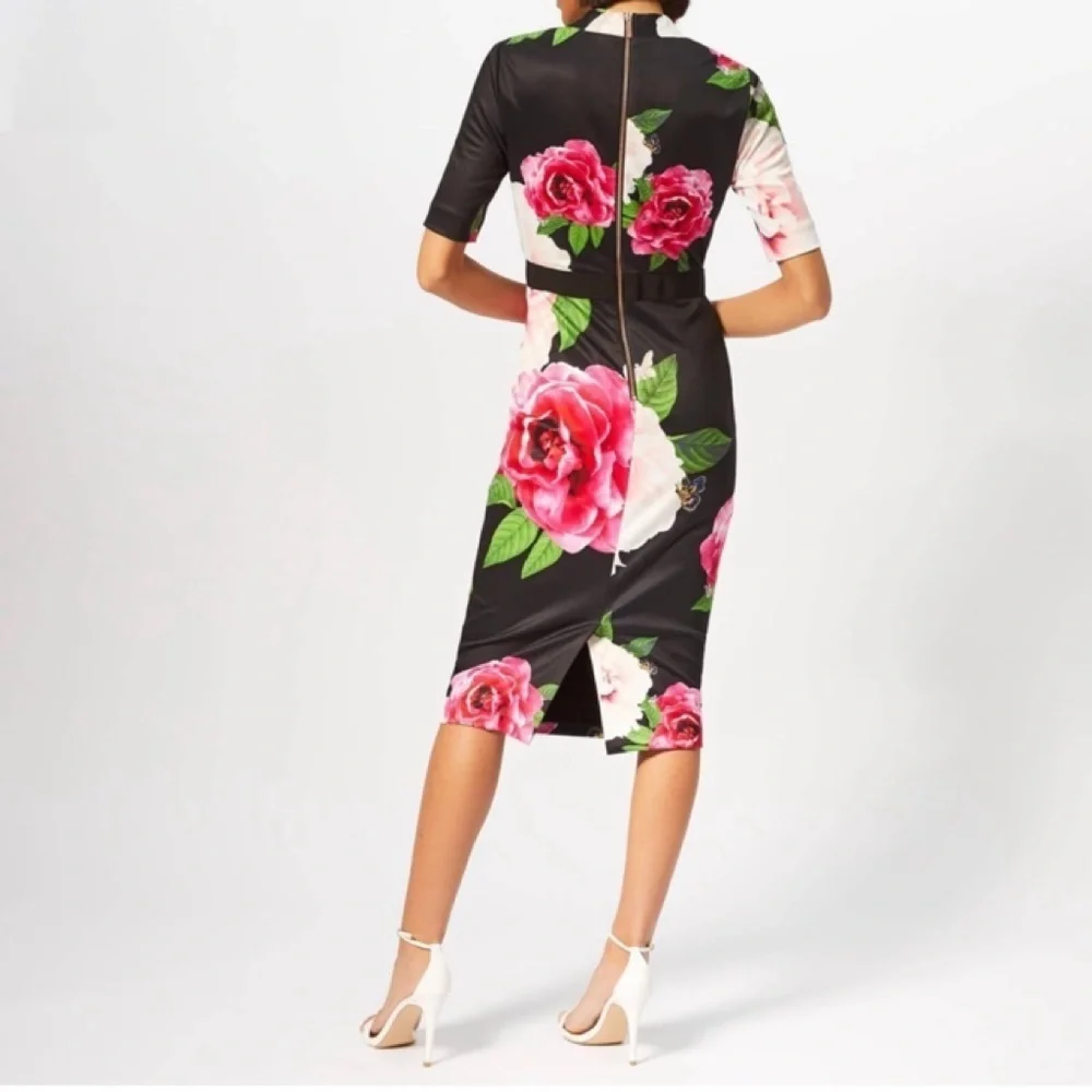 Ted Baker Magnificent V Bodycon Dress NWT Gilanno Black Floral - Picture 2 of 13